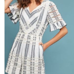 Anthropologie ett:twa Striped Ruffle Romper